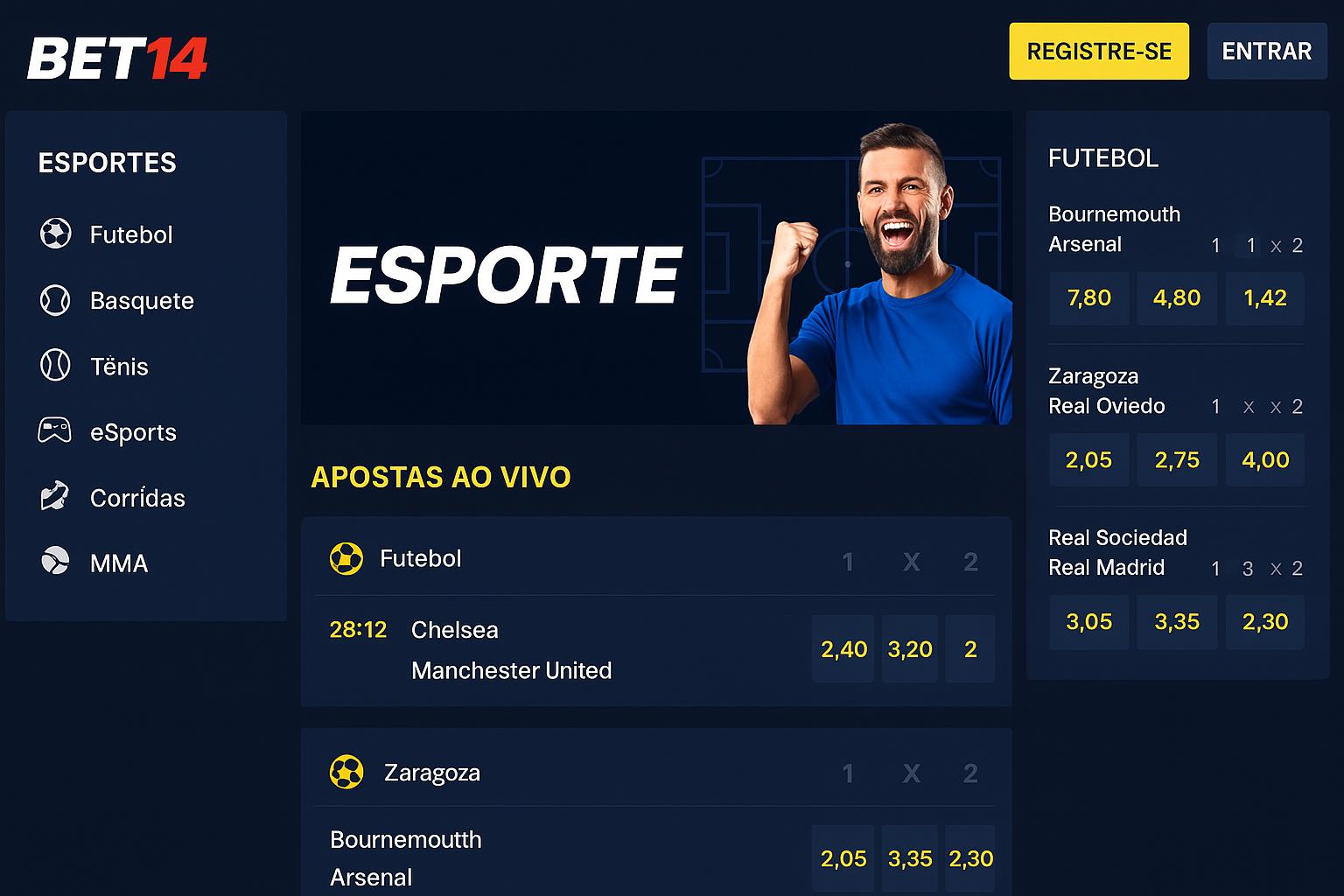 Apostas esportivas no cassino online BET14